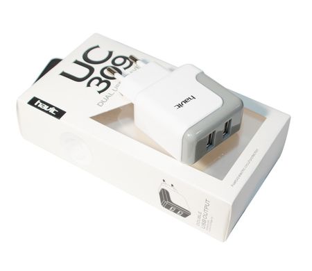 24269 USB зарядка HAVIT HV-UC309, white/gray, 2,1А